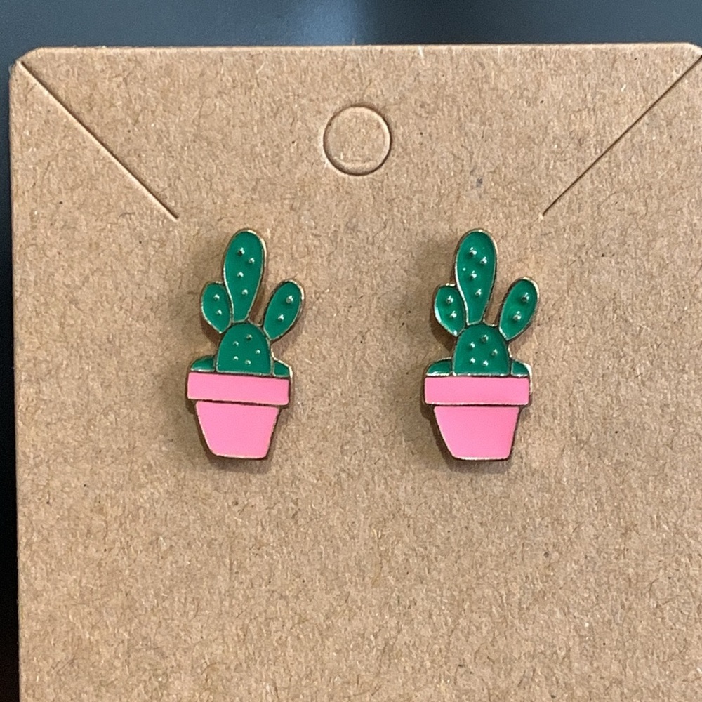 Green and pink cactus earrings